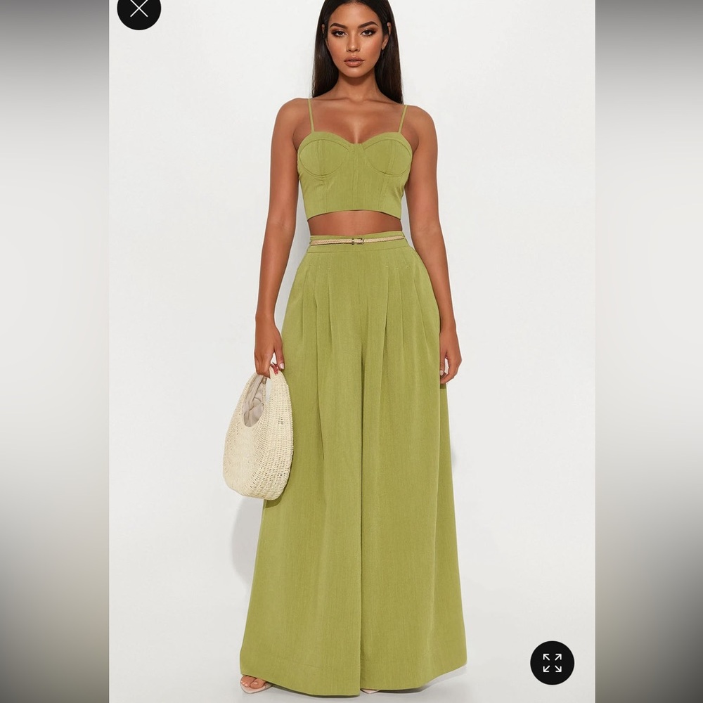 Fashion Nova Olive Green Wide-Leg High-Rise Pants